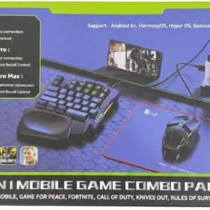 5 in 1 Mobile Game Combo Pack, Keyboard Mouse Converter with Single-Handed Keyboard, Gaming Mouse, Mouse Pad and Phone Holder, Compatible with PUBG Mobile, Android 8+, HarmonyOS, Hyper OS, Samsung