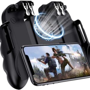 Mobile Game Controller For PUBG, [6 Finger/Upgrade Version ] Android & Iphone L1R1 Aim And Shoot Triggers Joystick Gamepad With Cooling Fan For Battle Royale/Knives Out(include 2 Finger Sleeve)
