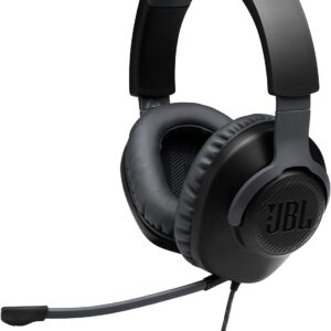 JBL Quantum 100 Wired Over-Ear Gaming Headset with a Detachable Voice-Focus Boom Mic, QuantumSOUND Signature, Lightweight Headband, Memory Foam Ear Cushion, PC and Gaming Console Compatible - Black