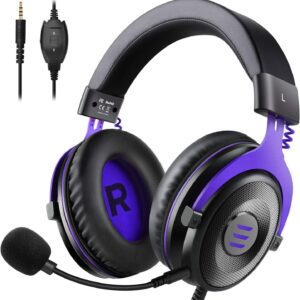 EKSA Gaming Headset, Wired PS4 Headset with Noise Canceling Mic, Over-Ear Gaming Headphones Compatible with Xbox One Controller, for PS4, PS5, PC, Laptop (E900-Red) (Purple-E900)