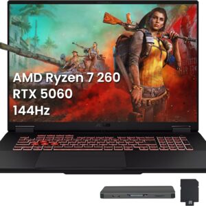 ASUS TUF A18 18" WUXGA 144Hz Gaming Laptop, AMD Ryzen 7 260, NVIDIA GeForce RTX 5060, 16GB DDR5, 1TB SSD, RGB Backlit Keyboard, Copilot, FHD IR Camera, Wi-Fi 6E, Win 11, Gray, 1TB Docking Station Set