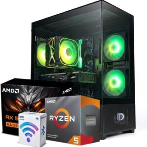 Digitaltimate Dark Star Gaming PC - AMD Ryzen 5-4500, RX580 8GB Graphics, 16GB RAM, 512GB NVMe SSD, Windows 11 Pro, Black RGB Case, Wi-Fi & Bluetooth Ready