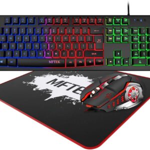 MFTEK Rainbow Gaming Keyboard and Mouse Combo with Mouse Pad